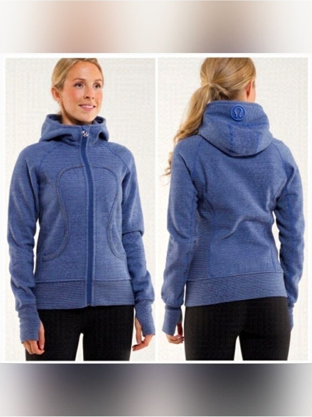 Lululemon Blue Microstripe Rocksteady Active Sciba Full-Zip Hooded Jacket - Picture 1 of 9
